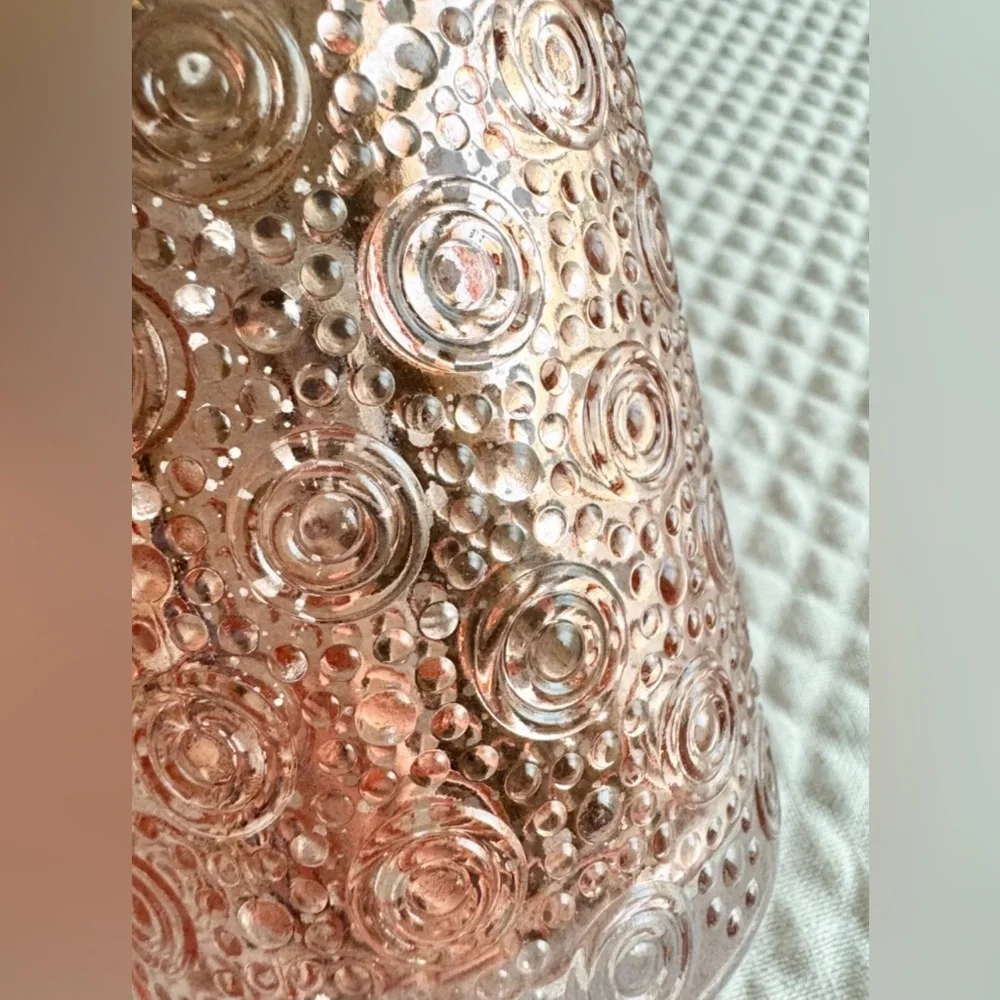New Large Rose Gold Mercury Glass Circles & Spheres Pattern Candle Holder 4”